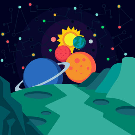 Illustration in style flat about outer space.のイラスト素材
