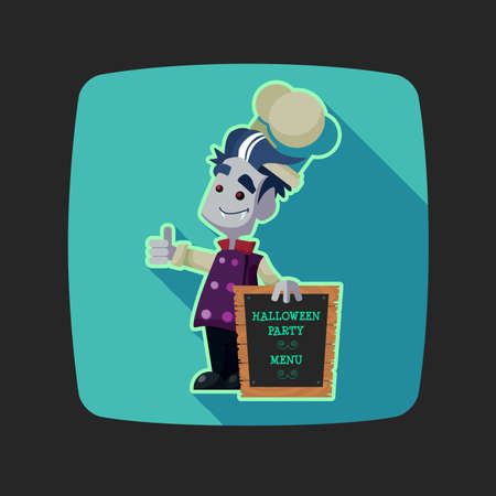 Quadrate flat vector icon with vampire cook and Halloween kitchenwareのイラスト素材