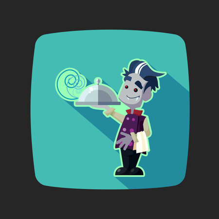 Quadrate flat vector icon with vampire cook and Halloween kitchenwareのイラスト素材