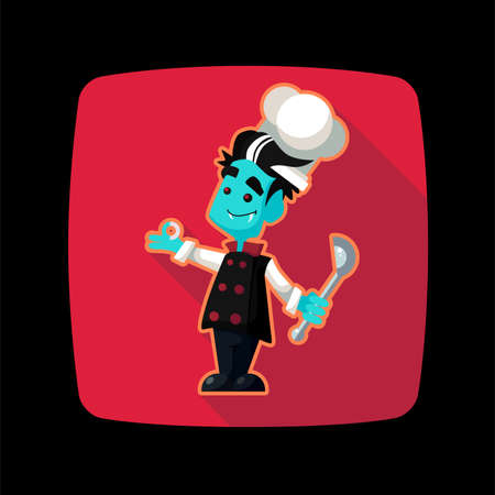 Quadrate flat vector icon with vampire cook and Halloween kitchenwareのイラスト素材