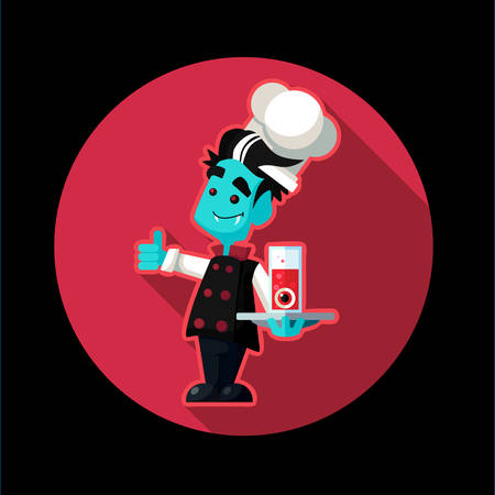 Round flat vector icon with vampire cook and kitchenware for halloweenのイラスト素材