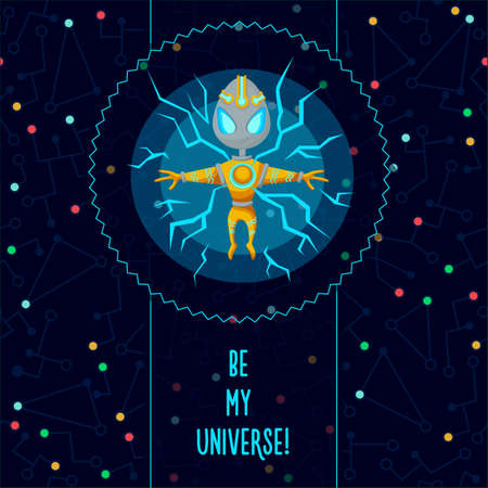 Space vector illustration in style flat about alien in the univerce. Romantic flayer.のイラスト素材