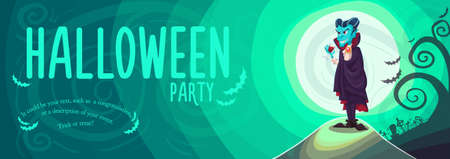 Vector Halloween poster background card with vampire Draculaのイラスト素材