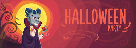 Vector Halloween poster background illustration with vampire Draculaのイラスト素材