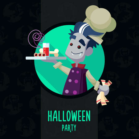 Illustration about vampire chef for Halloween menu, party or cards in style flatのイラスト素材