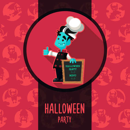 Illustration about vampire chef for Halloween menu, party or cards in style flatのイラスト素材