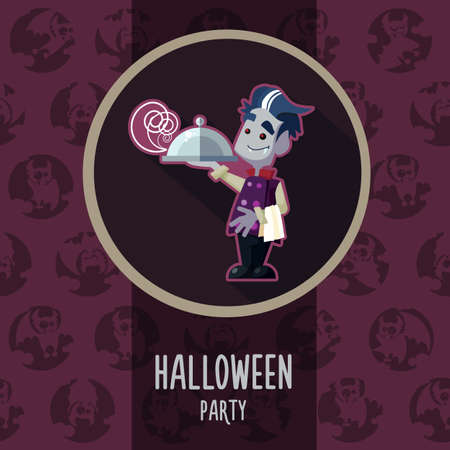 Illustration about vampire chef for Halloween menu, party or cards in style flatのイラスト素材