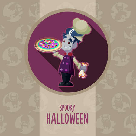 Illustration about vampire chef for Halloween menu, party or cards in style flatのイラスト素材