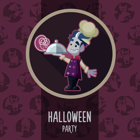 Illustration about vampire chef for Halloween menu, party or cards in style flatのイラスト素材