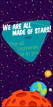 Vector illustration in flat style about outer space. Planets in the univers. Greeting cardのイラスト素材