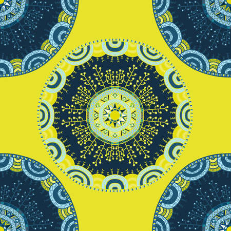 Vector nature seamless pattern with forest. Vector round mandala in childish style. Ornamental...