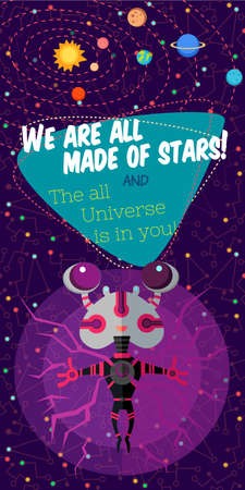 Vector illustration in flat style about outer space. Planets in the univers. Greeting cardのイラスト素材