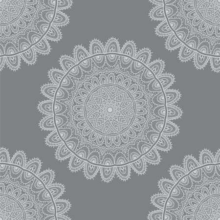 Vector nature seamless pattern with abstract ornament. Vector round mandala in childish style. Ornamental doodle background.のイラスト素材