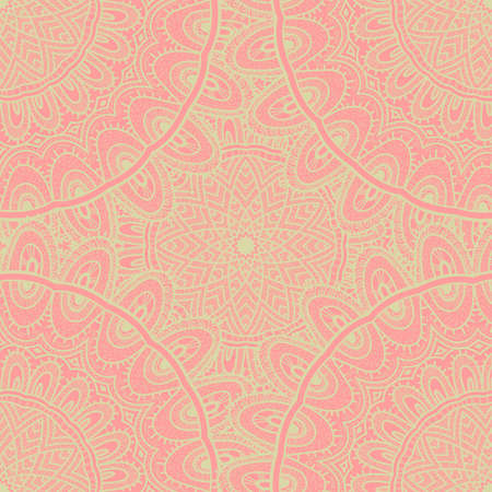 Vector nature seamless pattern with abstract ornament. Vector round mandala in childish style. Ornamental doodle background.のイラスト素材