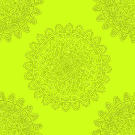 Vector nature seamless pattern with abstract ornament. Vector round mandala in childish style. Ornamental doodle background.のイラスト素材