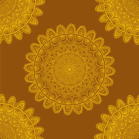 Vector nature seamless pattern with abstract ornament. Vector round mandala in childish style. Ornamental doodle background.のイラスト素材