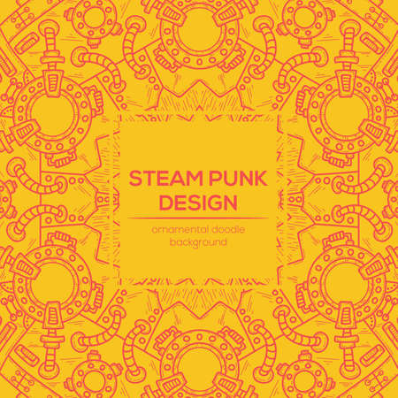 Steampunk vector design with industrial technical elements of mechanics. Vector round mandala. Ornamental doodle. Templates for your own design.のイラスト素材