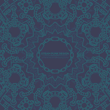 Steampunk vector design with industrial technical elements of mechanics. Vector round mandala. Ornamental doodle. Templates for your own design.のイラスト素材