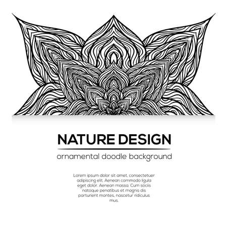 Vector nature decor for your design with abstract flowers. Vector round mandala in childish style. Ornamental doodle background.のイラスト素材