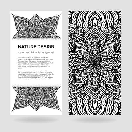 Vector nature decor for your design with abstract flowers. Vector round mandala in childish style. Ornamental doodle background.のイラスト素材