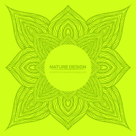 Vector nature decor for your design with abstract flowers. Vector round mandala in childish style. Ornamental doodle background.のイラスト素材