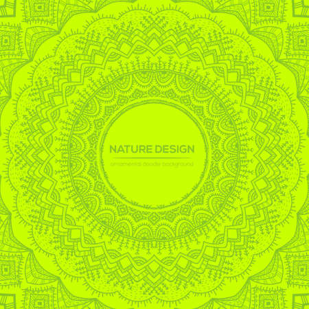 Vector nature decor for your design with abstract ornament. Vector round mandala in childish style. Ornamental doodle background.のイラスト素材