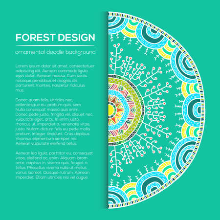 Vector nature seamless pattern with forest. Vector round mandala in childish style. Ornamental doodle backgrund.のイラスト素材