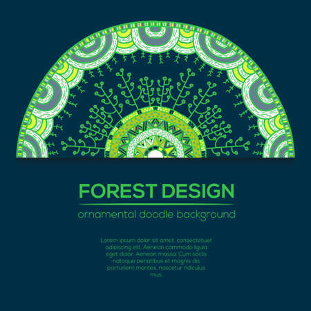Vector nature seamless pattern with forest. Vector round mandala in childish style. Ornamental doodle backgrund.のイラスト素材