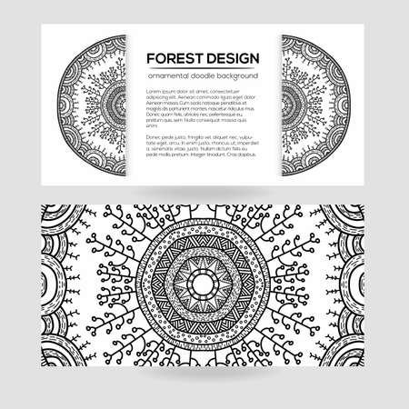 Vector nature design with forest. Vector round mandala in childish style. Ornamental doodle background.のイラスト素材