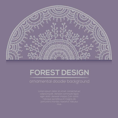 Vector nature design with forest. Vector round mandala in childish style. Ornamental doodle background.のイラスト素材