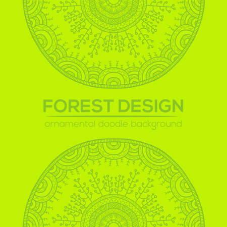 Vector nature design with forest. Vector round mandala in childish style. Ornamental doodle background.のイラスト素材