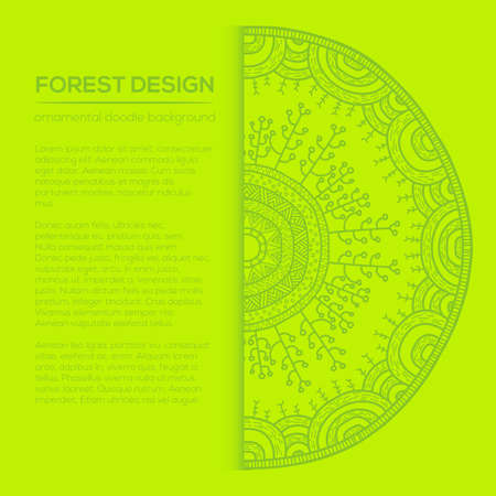 Vector nature design with forest. Vector round mandala in childish style. Ornamental doodle background.のイラスト素材