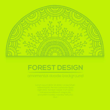 Vector nature design with forest. Vector round mandala in childish style. Ornamental doodle background.のイラスト素材