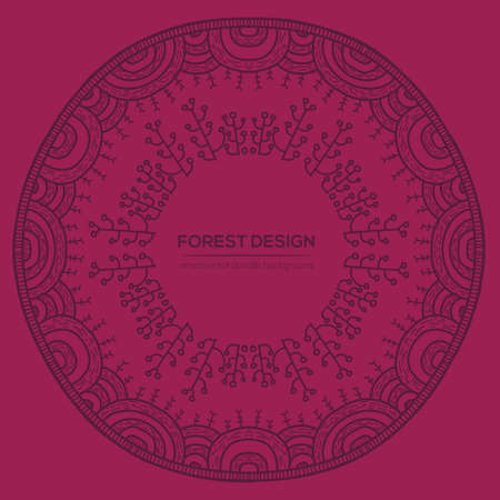 Vector nature design with forest. Vector round mandala in childish style. Ornamental doodle background.のイラスト素材