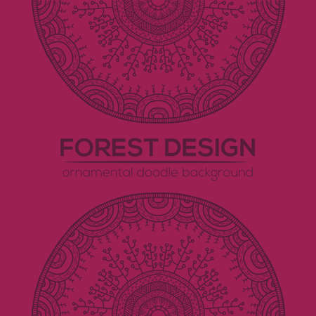 Vector nature design with forest. Vector round mandala in childish style. Ornamental doodle background.のイラスト素材