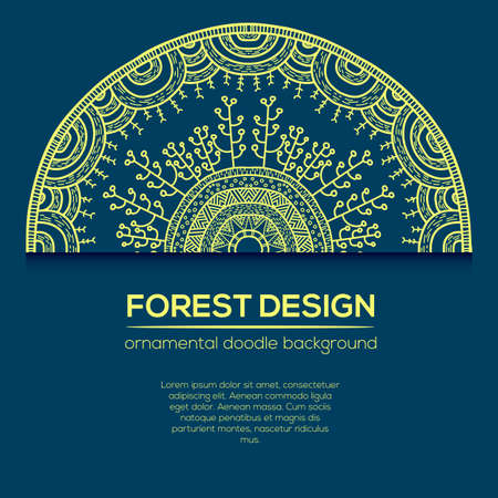 Vector nature design with forest. Vector round mandala in childish style. Ornamental doodle background.のイラスト素材