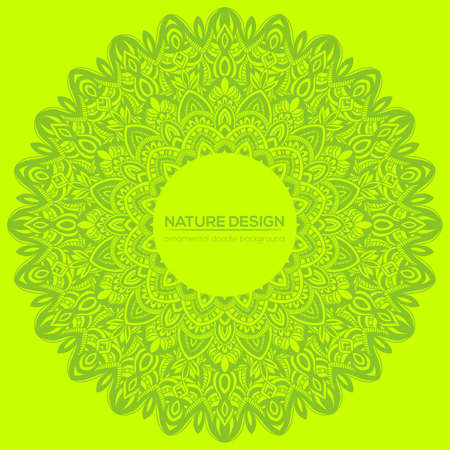 Vector nature decor for your design with abstract ornament. Vector round mandala in childish style. Ornamental doodle background.のイラスト素材