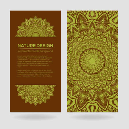 Vector nature decor for your design with abstract ornament. Vector round mandala in childish style. Ornamental doodle background.のイラスト素材