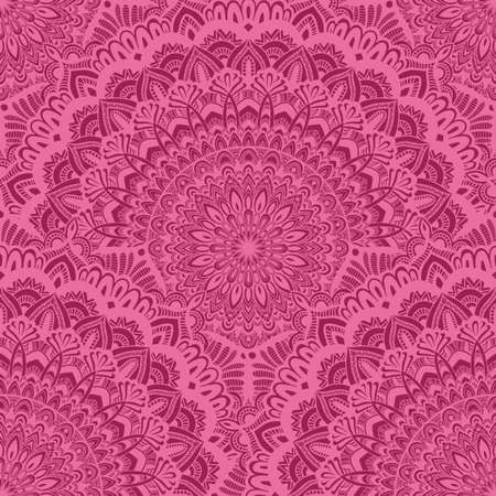 Vector nature seamless pattern with abstract ornament. Vector round mandala in childish style. Ornamental doodle background.のイラスト素材
