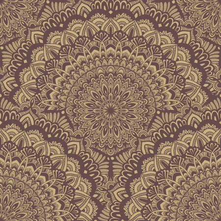 Vector nature seamless pattern with abstract ornament. Vector round mandala in childish style. Ornamental doodle background.のイラスト素材