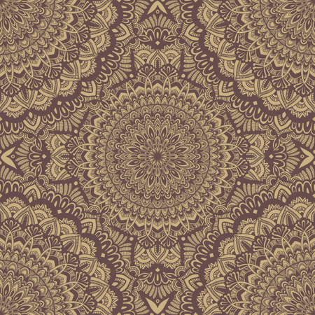 Vector nature seamless pattern with abstract ornament. Vector round mandala in childish style. Ornamental doodle background.のイラスト素材