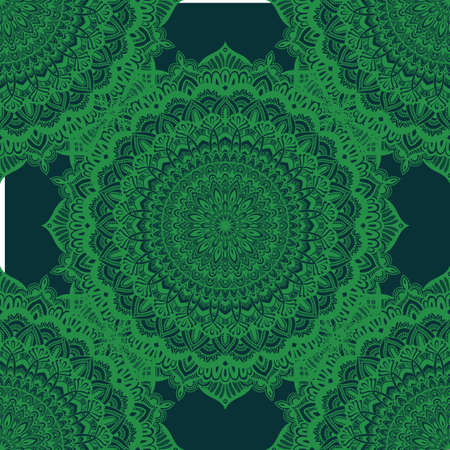 Vector nature seamless pattern with abstract ornament. Vector round mandala in childish style. Ornamental doodle background.のイラスト素材