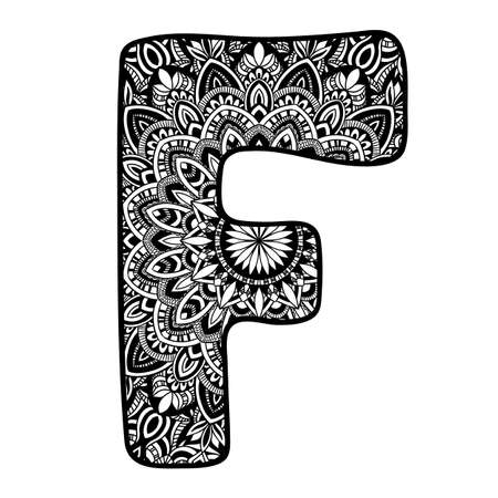 Meditation mandala ornament. Ornamental font. Hand drawn doodle ethnic vector alphabet.のイラスト素材