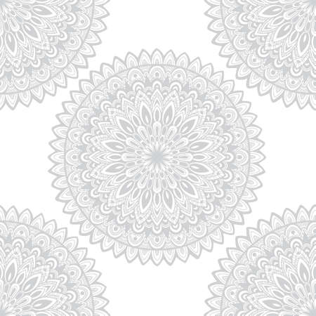 Vector round mandala. Decor for your design. Ornamental doodle background.. Round pattern, oriental style. Mandala Hand drawn. Vector nature seamless pattern with abstract ornament.のイラスト素材