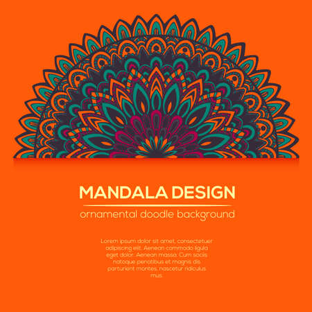 Vector nature decor for your design with abstract ornament. Vector round mandala in childish style. Ornamental doodle background.のイラスト素材