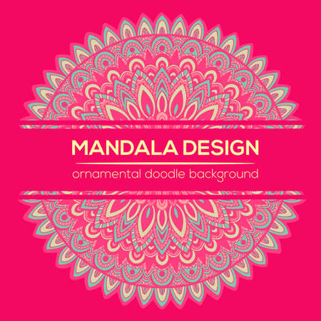 Vector nature decor for your design with abstract ornament. Vector round mandala in childish style. Ornamental doodle background.のイラスト素材