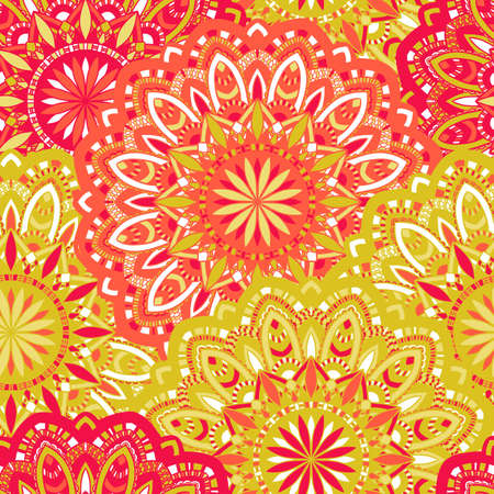 Vector seamless pattern with abstract ornament. Round mandala pattern for printing on fabric or paper. Ornamental doodle background.のイラスト素材
