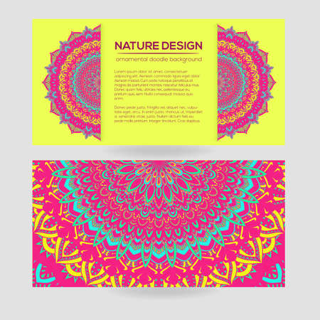 Vector mandala decor for your design with abstract ornament. Vector vintage business card. Oriental design Layout. Islam, Arabic, Indian, ottoman motifs. Ornamental doodle background.のイラスト素材