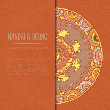 Vector mandala decor for your design with abstract ornament about forest and foxes.. Vector vintage business card. Oriental design Layout. Islam, Arabic, Indian, ottoman motifs.のイラスト素材