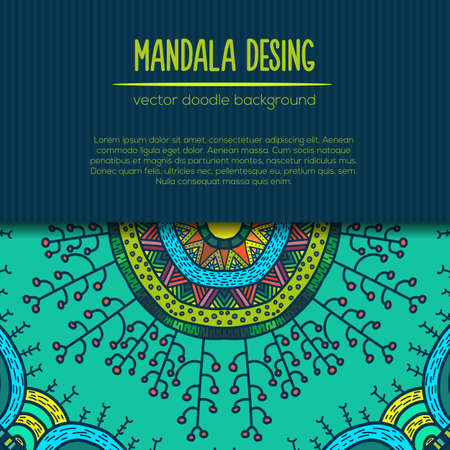 Vector mandala decor for your design with abstract ornament about forest. Vector vintage nature business card. Oriental design Layout. Islam, Arabic, Indian, ottoman motifs. Ornamental doodle background.のイラスト素材